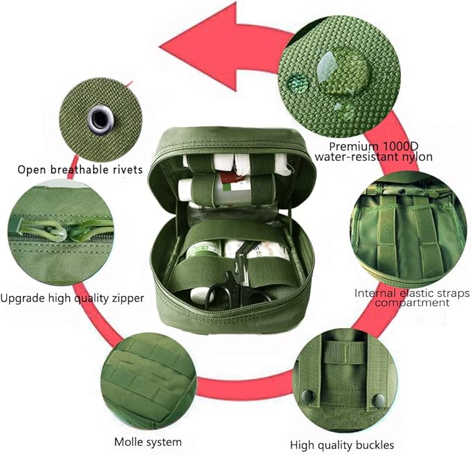 GHFY First Aid Pouch EMT IFAK Medical Pouchs, Tactical MOLLE Utility Empty Pouch (Green)