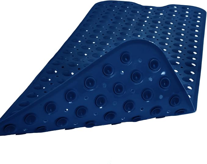 Bathtub and Shower Mats, Extra Long Non-Slip Bath Tub Mat 39 x 16 Inch, Machine Washable Bathmat with Suction Cups & Drain Holes for Bathroom Floor, Navy Blue