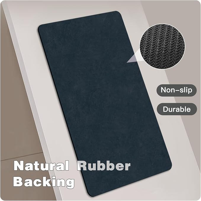 TYUU Bathroom Mat Quick Dry, Bathroom Rugs Non Slip Washable Thin Absorbent Bath Mat Fits Under Door Bathroom Floor Mat Perfect for Bath, Shower, or Sink 24"x70" Navy Blue
