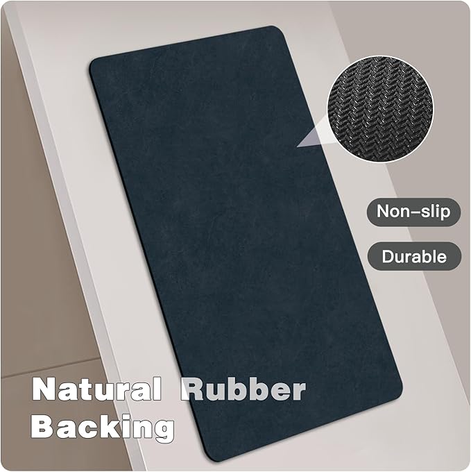 TYUU Bathroom Mat Quick Dry, Bathroom Rugs Non Slip Washable Thin Absorbent Bath Mat Fits Under Door Bathroom Floor Mat Perfect for Bath, Shower, or Sink 20"x30" Navy Blue