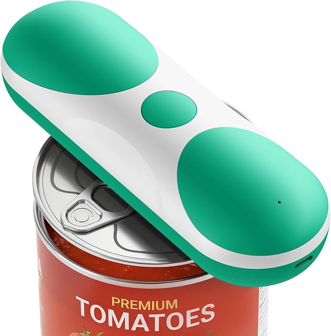 Electric Can Opener, One-Touch Automatic Can Opener, USB Rechargeable Electric Can Opener for Seniors with Arthritis, Side Cut, Smooth Edge, Handsfree, for Any Size Cans (Green/White)