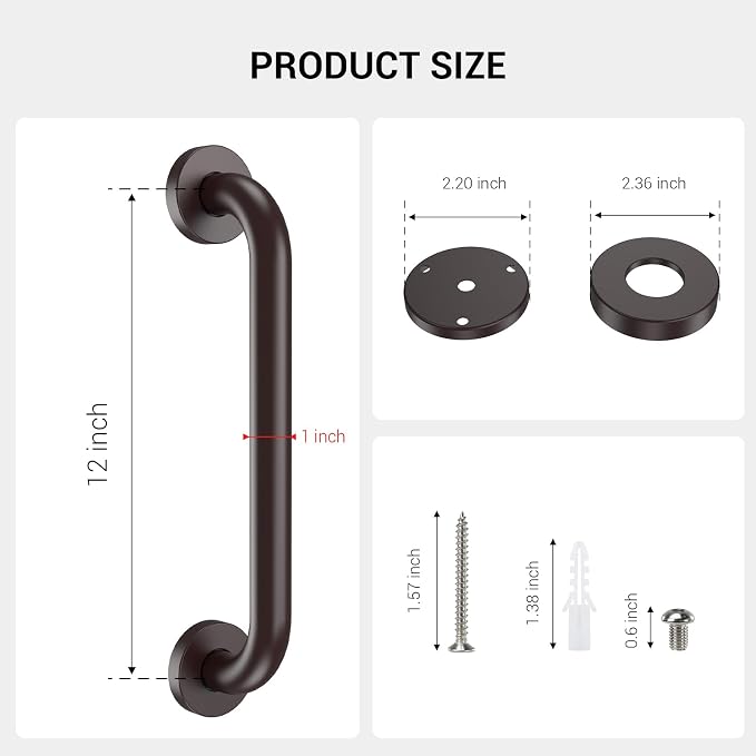 12 Inch Grab Bars for Wall Oil Brown, Safety Shower Grab Bars for Seniors Elderly Handicapped, Handicap Grab Bars for Shower with Concealed Screws, Tesuchan