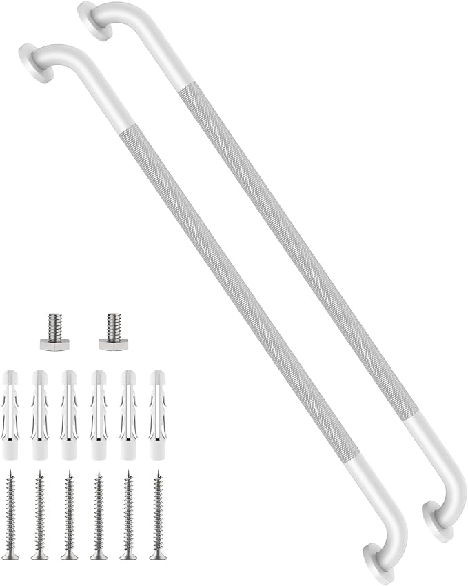 40 Inch Anti Slip Handicap Grab Bars, Munzong Bathroom Grab Bar for Showers, White Knurled Handicap Balance Bar,Safety Hand Rail Support Elderly Senior Assist Bath Handle