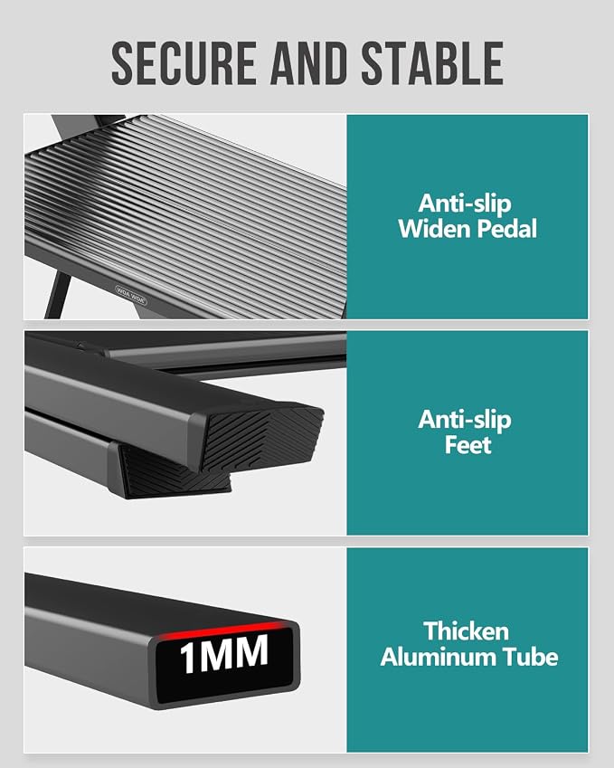WOA WOA 4 Step Ladder, Foldable Step Stool, Aluminum Lightweight Ladder for Home Kitchen Closet, Anti-Slip Pedals, Ease of Folding, Portable, 300lbs Capacity - Black