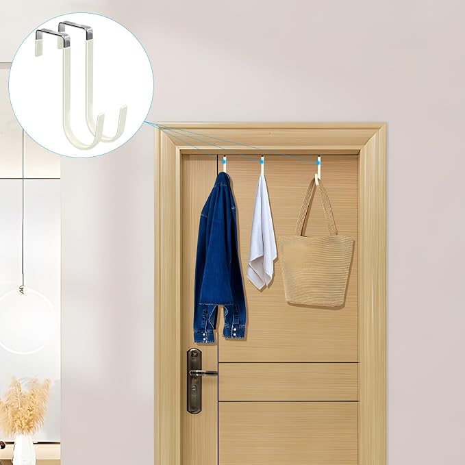 FYY Over the Door Hooks, 4 Pack Door Hangers Hooks with Rubber Prevent Scratches Heavy Duty Organizer Hooks for Living Room, Bathroom, Bedroom, Kitchen Hanging Clothes Towels Hats Coats Bags Beige