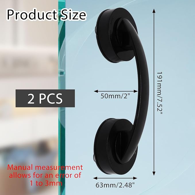 2 Pack Suction Cup Handle for Glass Door, Shower Grab Bar Without Drilling, Non-Marking Pull for Sliding Door Wardrobe Refrigerator Microwave Oven (Large,Black)