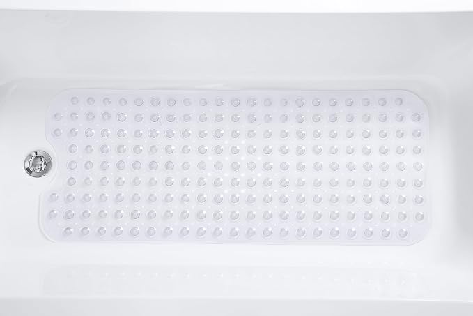 Extra-Long Non-Slip Bathtub & Shower Mat 39”x16” (Smooth/Non-Textured Tubs Only) Safe, Clean, Machine-Washable, Superior Grip&Drainage, Vinyl, Transparent Clear