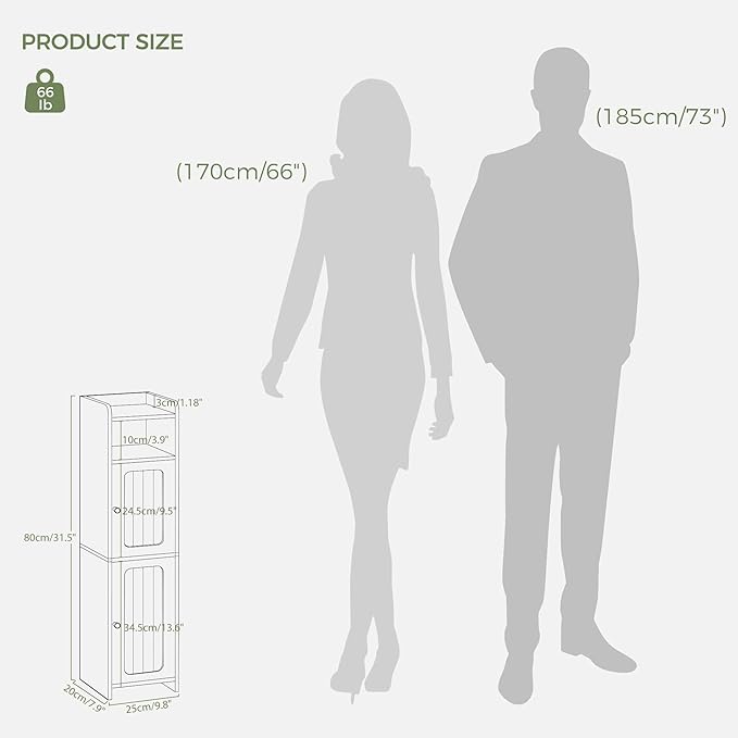 BEWISHOME Small Bathroom Cabinet, Bathroom Storage Cabinet with Adjustable Shelves & 2 Doors, Narrow Toilet Paper Cabinets, 7.9" D x 9.8" W x 31.5" H, for Small Spaces, White YYG13W