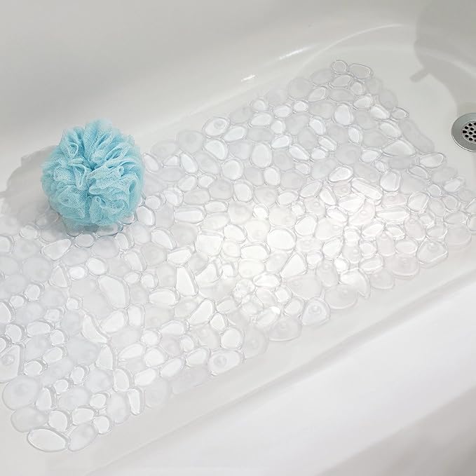 iDesign Pebblz Suction Non-Slip Bath Mat for Shower, Bathtub, Stall, 13.75" x 26.5", Clear