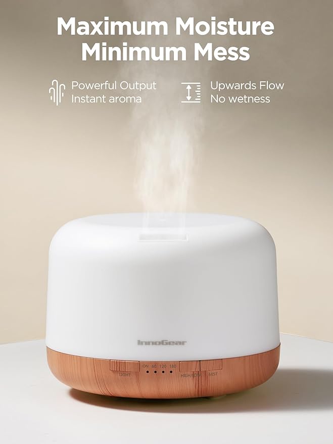 InnoGear Aromatherapy Diffuser & 10 Essential Oils Set, 500ml Essential Oil Diffuser with Remote Control Mother's Gift Ultrasonic Cool Mist Scent Humidifier Vaporizer Auto-Off Timer for Home, Yellow
