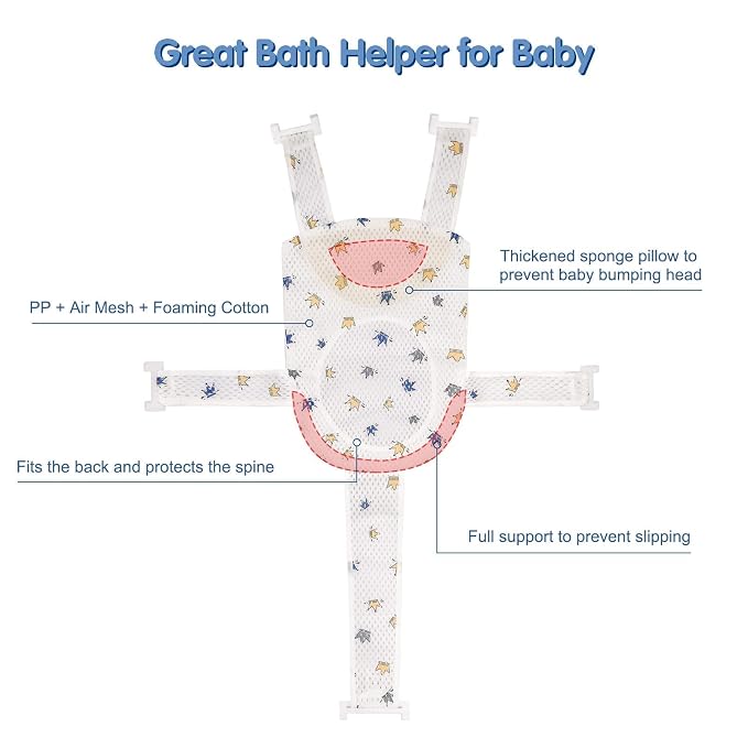 Colorlife Baby Bath Seat Support Net Infant Bathing Seat Support Mat, Adjustable Comfortable Non-Slip Five-Pointed Baby Shower Net Bathtub Sit Up Mesh for Newborn 0-12 Months-Crown(No Bathtub)