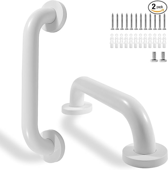 Shower Grab Bar, 2 Pack 12 Inch White Bathroom Safety Bar, 1.25" Diameter 304 Stainless Steel Grab Bars for Bathtubs and Showers, Handicap Shower Grab Bar for Seniors Elderly