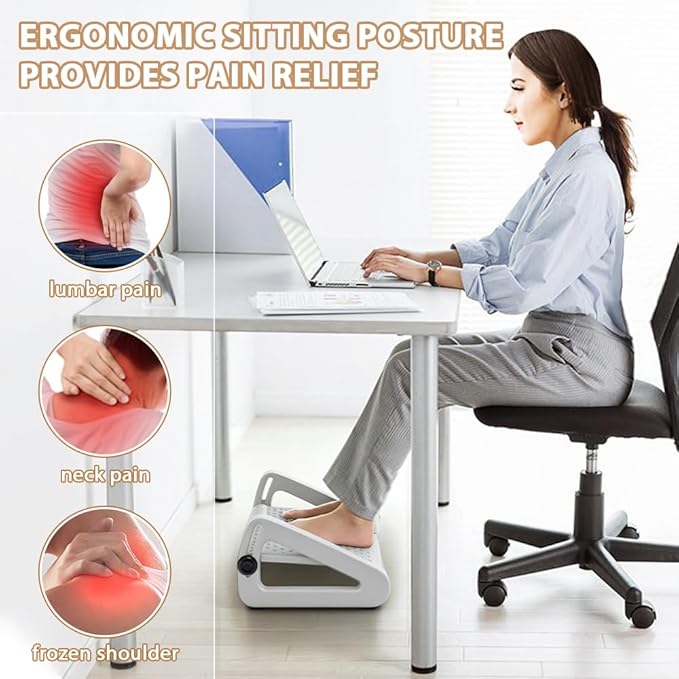 CasaZenith Foot Rest, Six Heights Adjustable Foot Rest for Under Desk at Work, Ergonomic Foots Stool for Under Office Desks, Under Desk Footrest with Foot Massage Roller, Chair Footrest - White