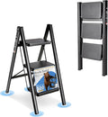 3 Step Ladder Folding Step Stool with 500LBS Capacity Sturdy Carbon Steel Frame Anti-Slip Thick Pedal & Feet Portable for Home Kitchen Garage (black-3step)