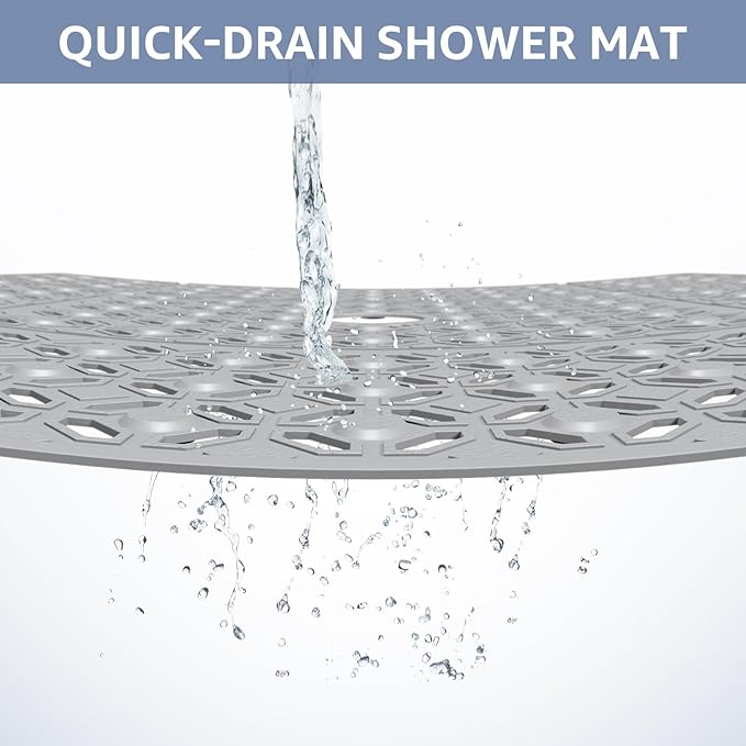 OTHWAY Square Shower Mat, 27"x 27" Extra Large Shower Mats for Inside Shower, TPE Anti Slip Shower mat with Suction Cups Drain Holes, Machine Washable Shower Floor Mat (Light Grey)