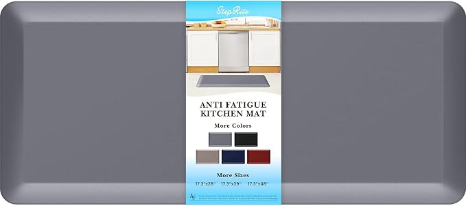 StepRite 4/5 Inch Thick Kitchen Mat Anti Fatigue Mat Kitchen Rugs Kitchen Decor Non-Slip, Stain & Water Resistant, Kitchen Mats Desk Mat for Kitchen, Office, Workshop, Grey, 17'' x 39''