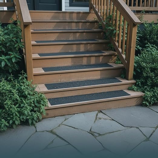 PELEGON Outdoor Stair Treads Non-Slip for Wooden Steps (12 Stairs) 6"x30" Heavy Duty Waterproof Anti Slip Traction Tape, Black Grip Tape Treads Outdoor for Wood, Decks, Ramps