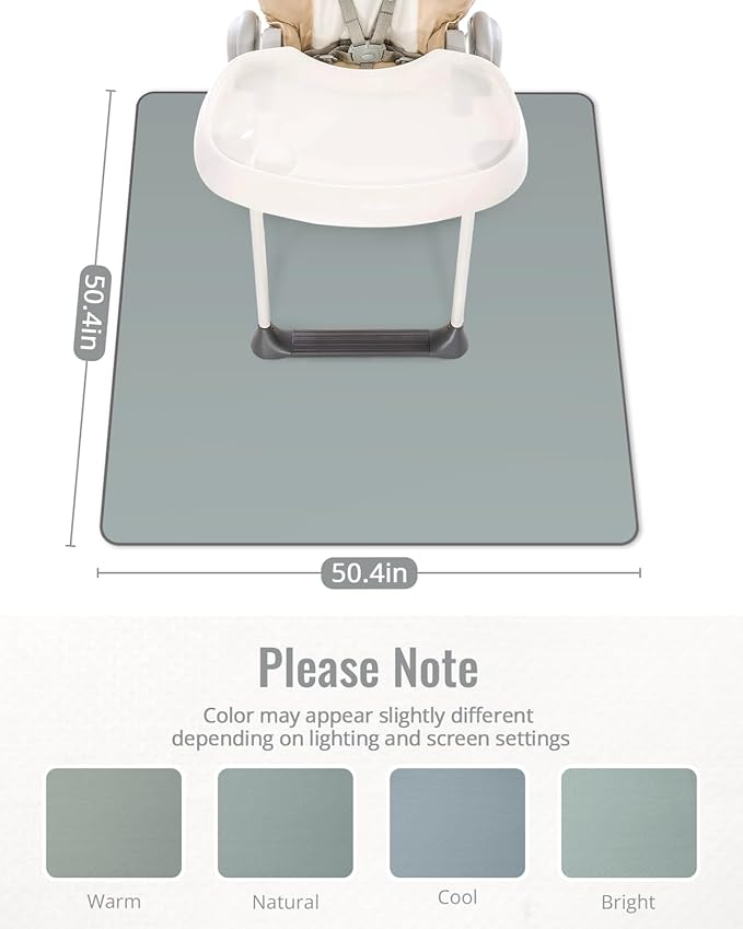 Blissful Diary Baby Splat Mat for Under High Chair, 50.4 x 50.4 Inch Wipeable Splash Mat, Waterproof and Washable, Anti-Slip Floor Protector, Silver Mist