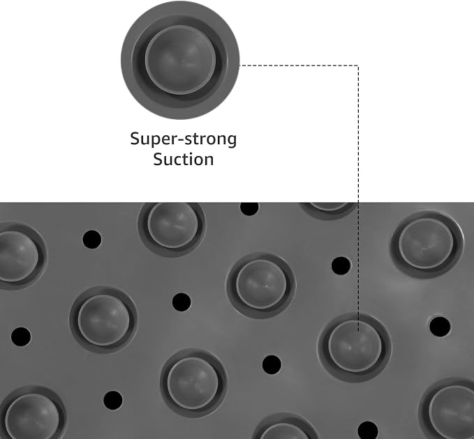 WarmSnow（TPE） Long Bathtub Mat Non Slip 39.5 x 16 Inch, Inside Shower Mats with Suction Cups & Drain Holes, Soft TPE Bath Mat for Tub, Quick-Drain Bathroom Floor Mats, Dark Gray