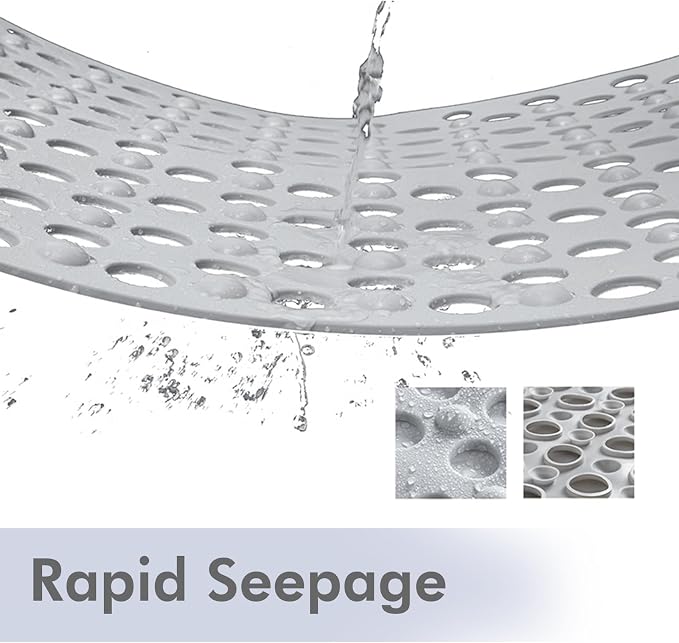 Tiamo Large Bathtub Mat 20.87" x 33.86",Non Slip Shower & Tub Mat for Elderly & Pregnant Women,Big Suction Cups,Quick Drain,Soft & Durable,Grey