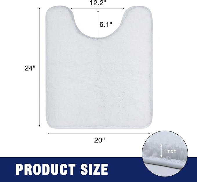 TECHMILLY U Shaped Super Soft Shaggy Bathroom Rugs, Absorbent Thick Non Slip Microfiber Toilet Rugs, Quick Dry Machine Washable Bath Mat for Bathroom Floor, Bathtub and Shower 24"x20" White