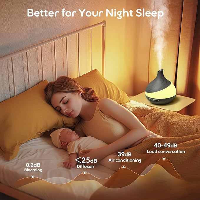 Essential Oil Diffuser for Women, 𝟓𝟎𝟎𝐦𝐥 Aromatherapy Diffuser:𝟏𝟒-𝐂𝐨𝐥𝐨𝐫 LED, Dual Mist 30/60ml/h, Remote Control, Auto Shut-Off, Hotel Spa Bedroom
