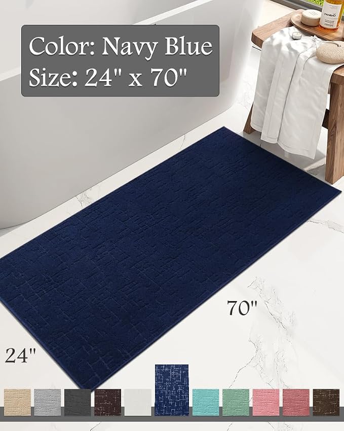 AMOAMI-Bath Mat-Absorbent Quick Dry Bathroom Floor Mats-Washable Rubber Backing Bath Mats for Bathroom Rugs Fit Under Door-Bath Rug for in Front of Sink Bathtub Shower Room, Navy 24''x70''