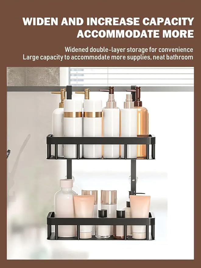 Over Door Shower Caddy, Black Rustproof Bathroom Organizer, 2-Tier Storage Rack, 11.81x5.31 Inch Shelves, No Drilling Required
