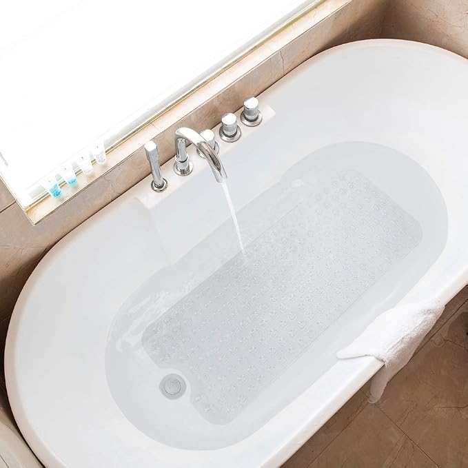 Tree Bud Bathtub Mats for Shower Tub Non-Slip Bath Mat 39 x 16 Inch Extra Long Shower Mat, Bath Tub Mat for Bathroom with Machine Washable, BPA Free for Kids (Clear)