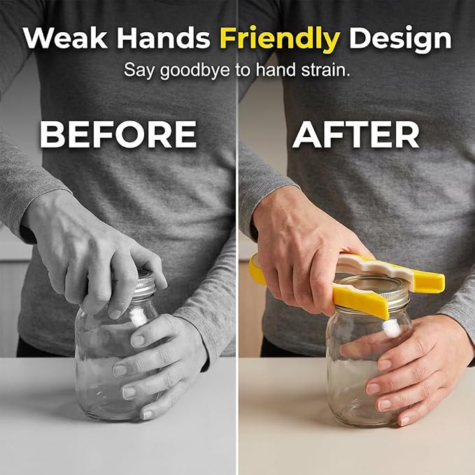 Jar Opener Bottle Opener and Can Opener for Weak hands, 2026 New Jar Opener for Canning Lids, Multifunctional Can Bottle Jar Lid Opener for Seniors (2PC Yellow)