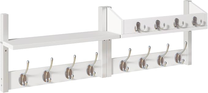 YMYNY 31.5" Coat Rack Wall Mount with Shelf, 4 in 1 Key and Coat Hanger with 12 Metal Hooks, Wall Shelf with Hooks & Mail Holder for Living Room, Bedroom, White, HWS007W-2