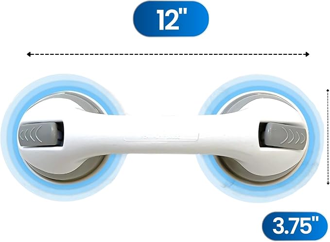 Safe-er-Grip Safe-er-Grip Changing Lifestyles Suction Cup Grab Bars for Bathtubs & Showers; Safety Bathroom Assist Handle, White & Grey, 12 inches