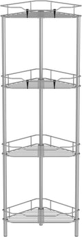 HuggieGems 4 Tier Floor Standing Corner Shower Caddy Organizer Shelf with Hooks, Bathroom Shelves Stand Rack, Gray