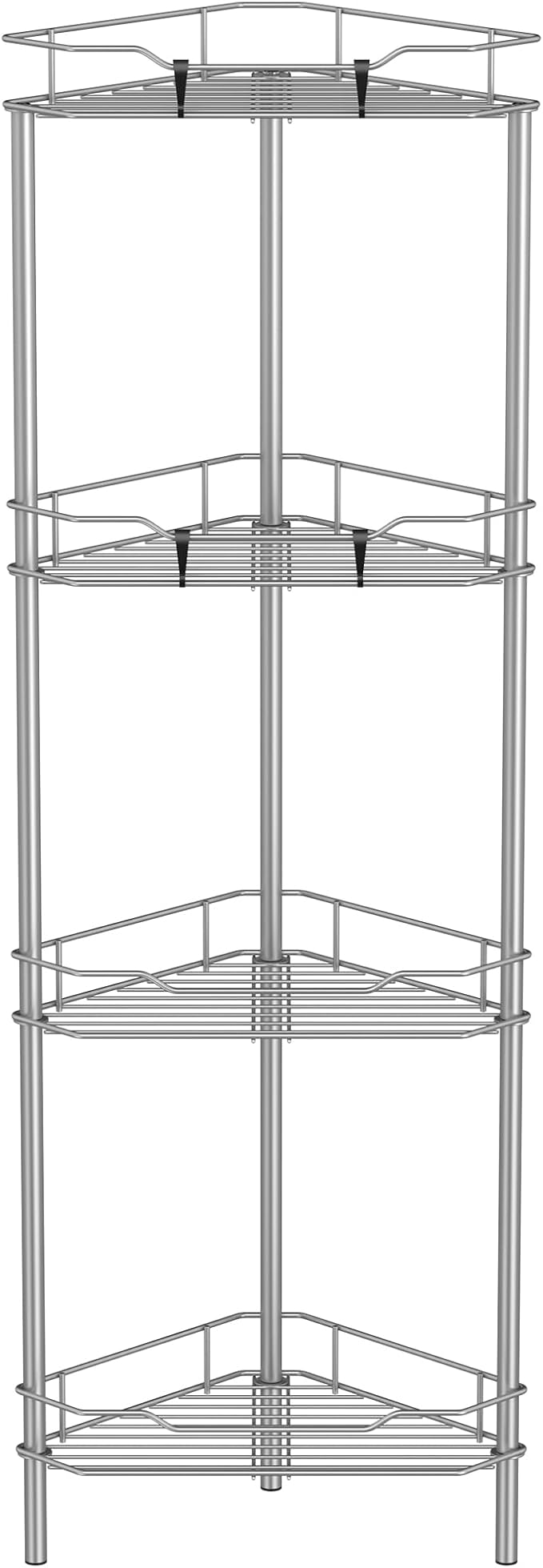 HuggieGems 4 Tier Floor Standing Corner Shower Caddy Organizer Shelf with Hooks, Bathroom Shelves Stand Rack, Gray