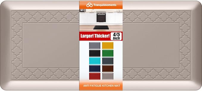 4/5 Inch Thicker Kitchen Mats for Floor Non-Slip Anti Fatigue Comfort Mat Waterproof Kitchen Rug for Sink, Office,Home Stain Resistant Standing Desk Rugs-17.3"x 39", Khaki