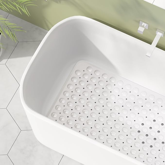 AmazerBath Shower Mat Non Slip 40 x 16 Inches, Shower Stall Mats with Suction Cups and Drain Holes, Non Slip Bath Mat for Tub for Elderly & Kids, White