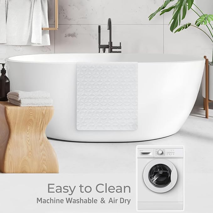 Non Slip Bathtub Mat for Bath Tub Shower Safety - Natural Rubber Mat with Suction Cups ＆ Drain Holes - BPA/PVC Free Large Bathroom Mat - Machine Washable - Unique Diamond Pattern - 17 × 35 Inch