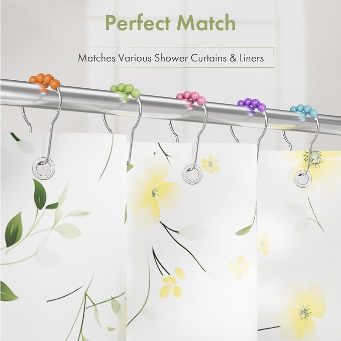 Amazer Shower Curtain Hooks, Decorative Shower Curtain Hooks, Colorful Shower Curtain Hooks, Rustproof Stainless Steel Shower Hooks for Bathroom Shower Curtain-Set of 12