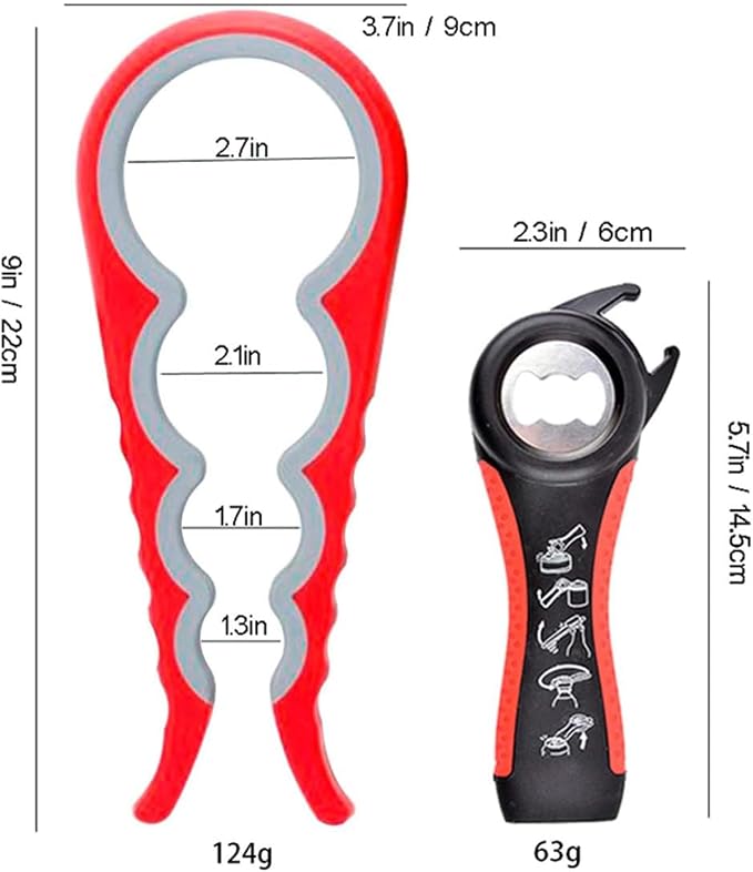Jar Opener for Seniors with Arthritis,Jar Opener for Weak Hands,5-in-1 Bottle Opener,4-in-1 Can Opener… (Red)