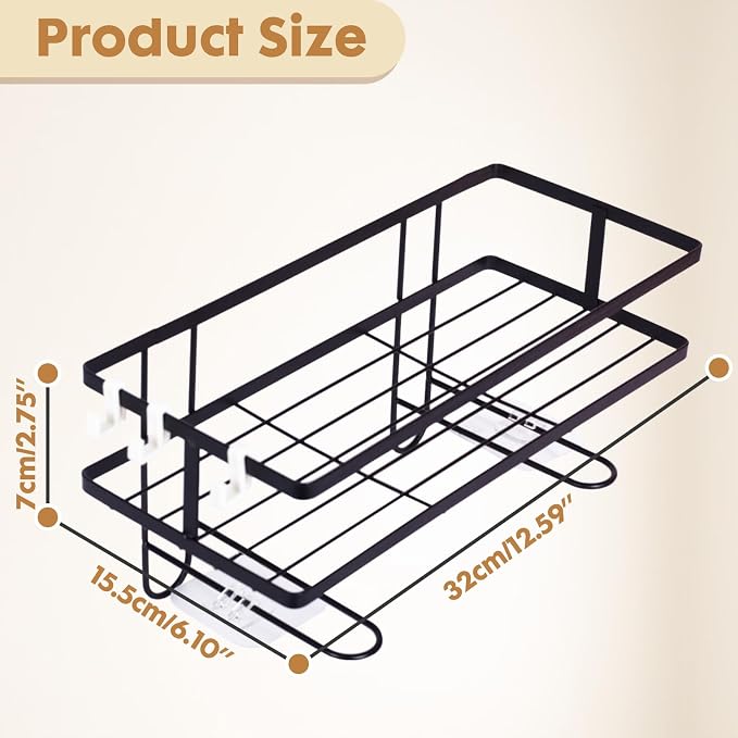 PowerKing Over The Toilet Storage Shelf, Bathroom Organizer Rack with 2 Hooks, No-Drill, Rust-Resistant Steel, Toilet Paper Holder for Restroom Bathroom, Black