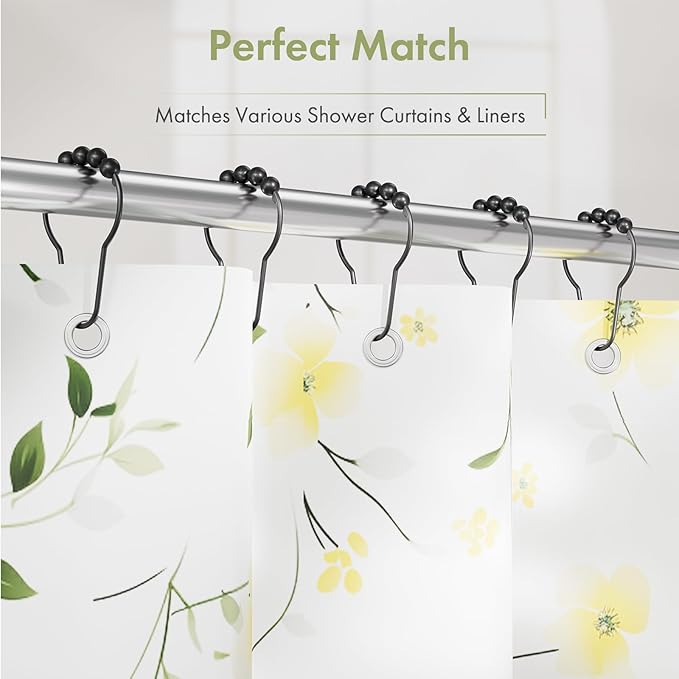 Amazer Black Shower Curtain Hooks, Decorative Shower Curtain Hooks, Shower Hooks for Shower Curtain Rust Proof Stainless Steel Shower Curtain Hooks Set of 12