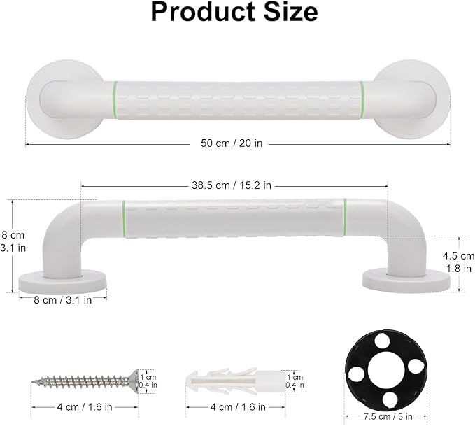 supregear Grab Bars for Bathtubs and Showers - Anti Slip Heavy Duty Shower Safety Handle - White Stainless Steel Support Rail for Bathtub Toilet Kitchen Stairway Elderly Children & Disability, 19.7 in