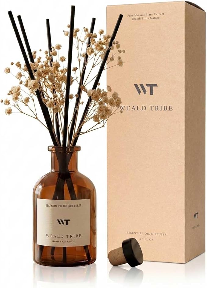 WEALD TRIBE Reed Diffuser Set for Bathroom Air Fresheners, Oil Diffuser Sticks | Fresh Linen Scent 4.0 fl oz Home Fragrance with Sticks Defusers | House Bedroom Office Shelf Decor