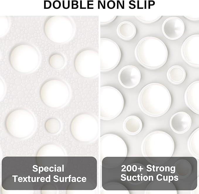 Non Slip Shower Mat: 47 X 32 Inch Large Shower Mats for Inside Shower - Soft TPE Anti Slip Long Shower Floor Mat with Large Drain Holes and Suction Cups