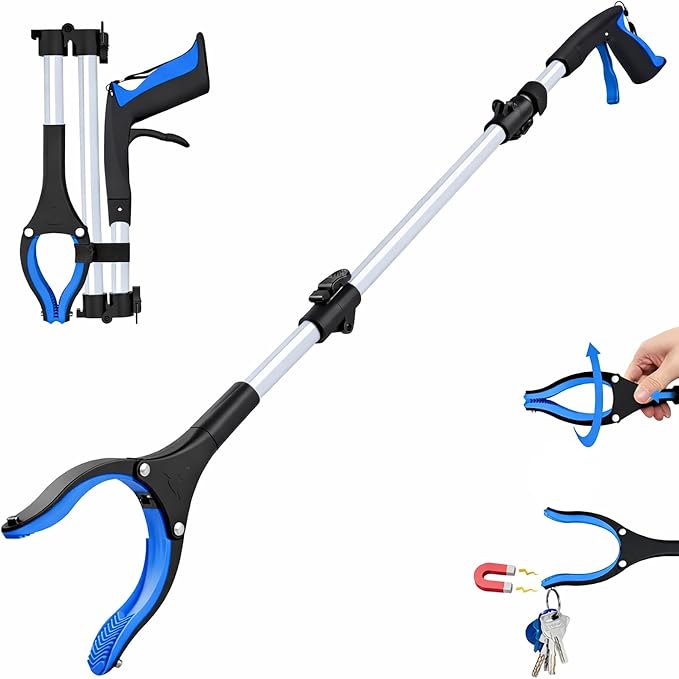 Grabber Reacher Tool - 43” Extra Long Foldable Gripper and Reaching Tool - Heavy Duty Pick Up Stick Grabbers for Seniors, Trash, Surgery Recovery Must Haves Gifts (Blue-43in)
