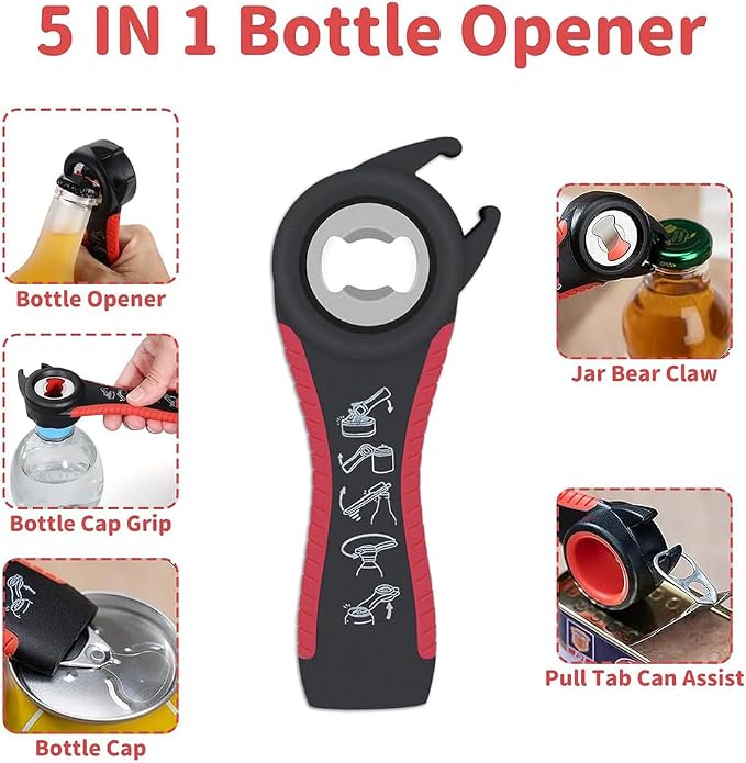 Jar Opener,5 in 1 Bottle Opener Tool,2 Pcs Jar Bottle Can Opener For Seniors(Black/Green)