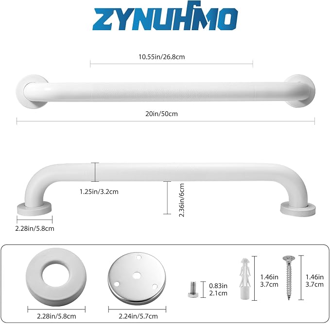 Grab Bars for Shower, Zynuhmo 2 Pack 20 Inch Anti Slip Bathroom Safety Grab Bar 1.25" Diameter Stainless Steel Shower Handrails for Handicap Injury Pregnant Senior Assist Shower Handles(Matte White)