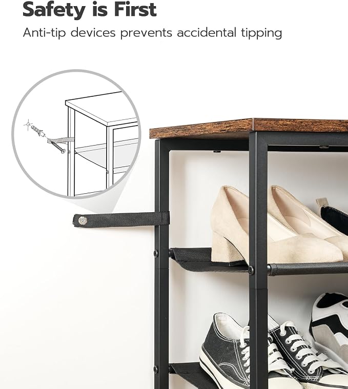 HOOBRO Shoe Rack, 5 Tier Shoe Storage Organizer with 4 Oxford Fabric Shelves and Top Panel, Holds 16-20 Pairs of Shoes, for Entryway and Closet, Industrial, Rustic Brown BF50XJ01