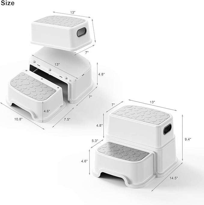 UNCLE WU Toddler Step Stool for Potty Training, Bathroom Sink & Toilet - 2 Step Kids Poop Stool, Non-Slip Step Stool with Handles, Dual Height Stepping Stool for Kitchen Counter (Include 2 Ducks)