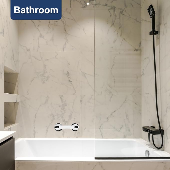 uxcell Grab Bars for Shower, 12 Inch Shower Handle Suction Cup, Grab Bars Elderly Assistance Products Safety Removable Grip Press-Lock for Seniors Bathtubs Bathroom Toilets, White/Black